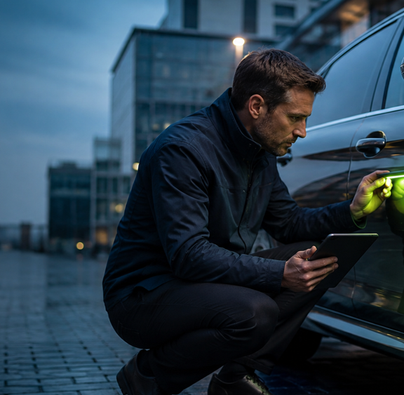 Fachkundige Betrachtung eines Fahrzeugs